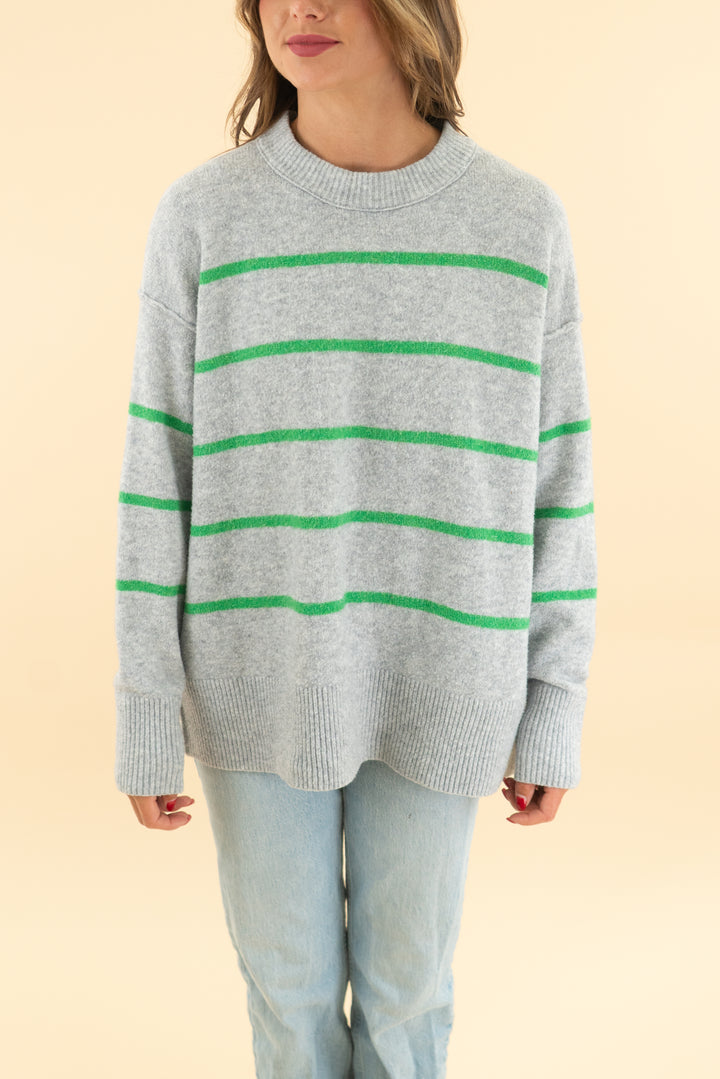 aerie grey and green striped sweater (xs)
