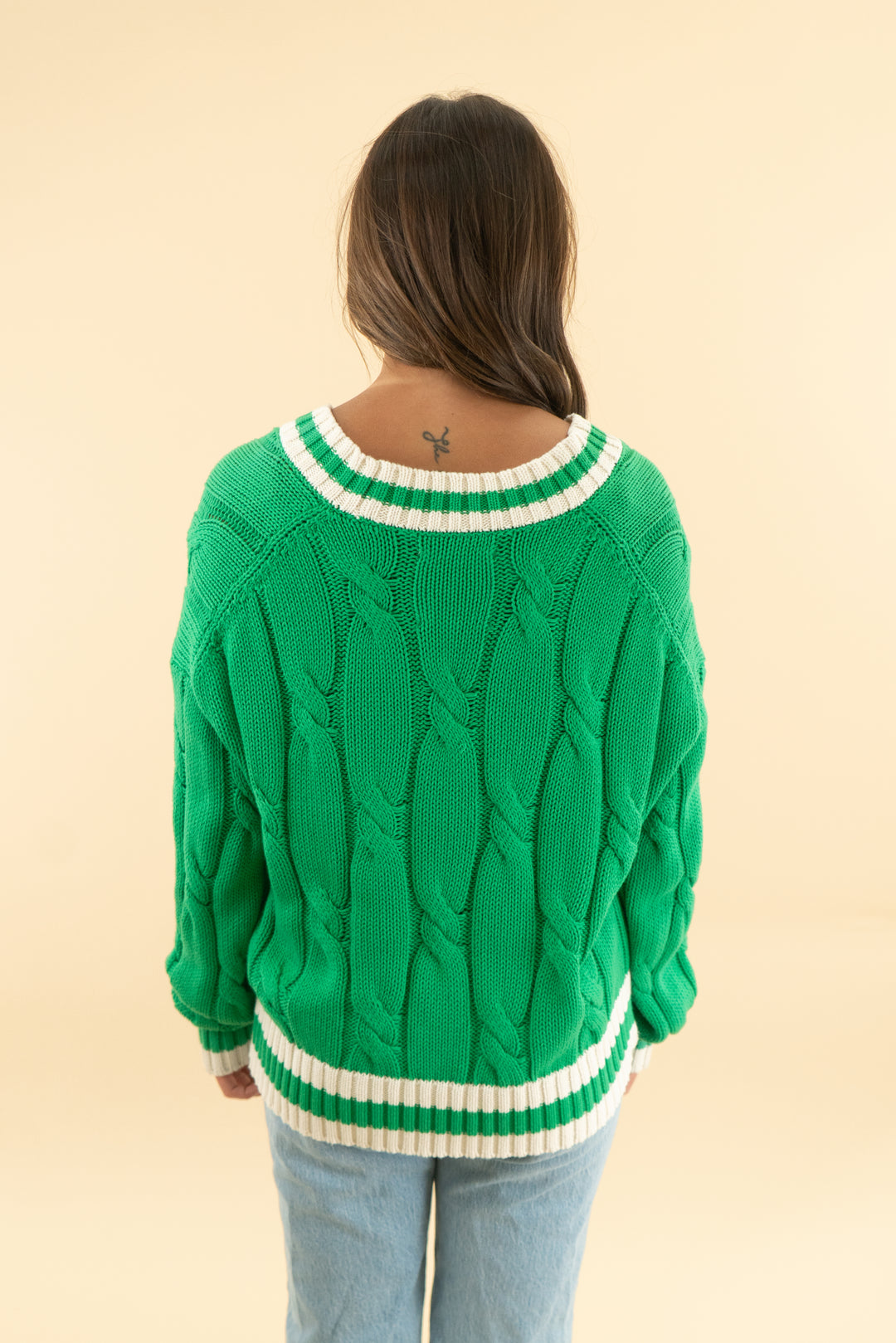 aerie kelly green knit v neck varsity sweater nwt (xs; retail $54.95)