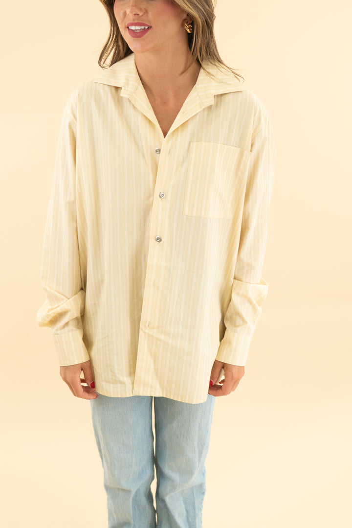 marimekko kioski yellow pinstripe button up top (xs)
