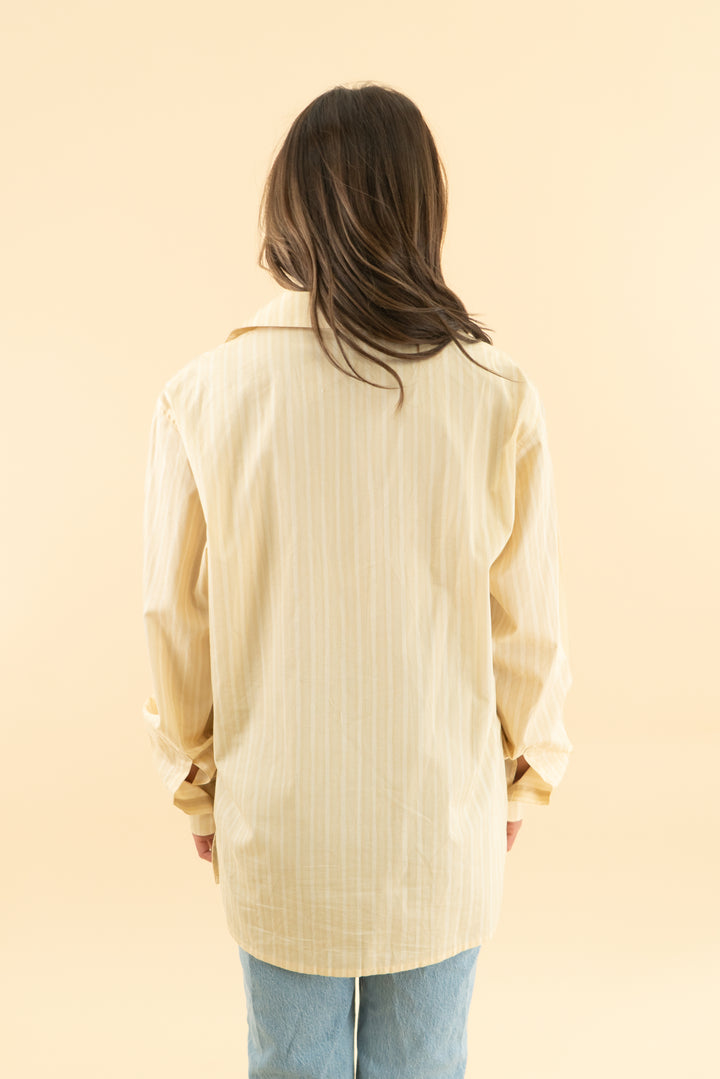 marimekko kioski yellow pinstripe button up top (xs)