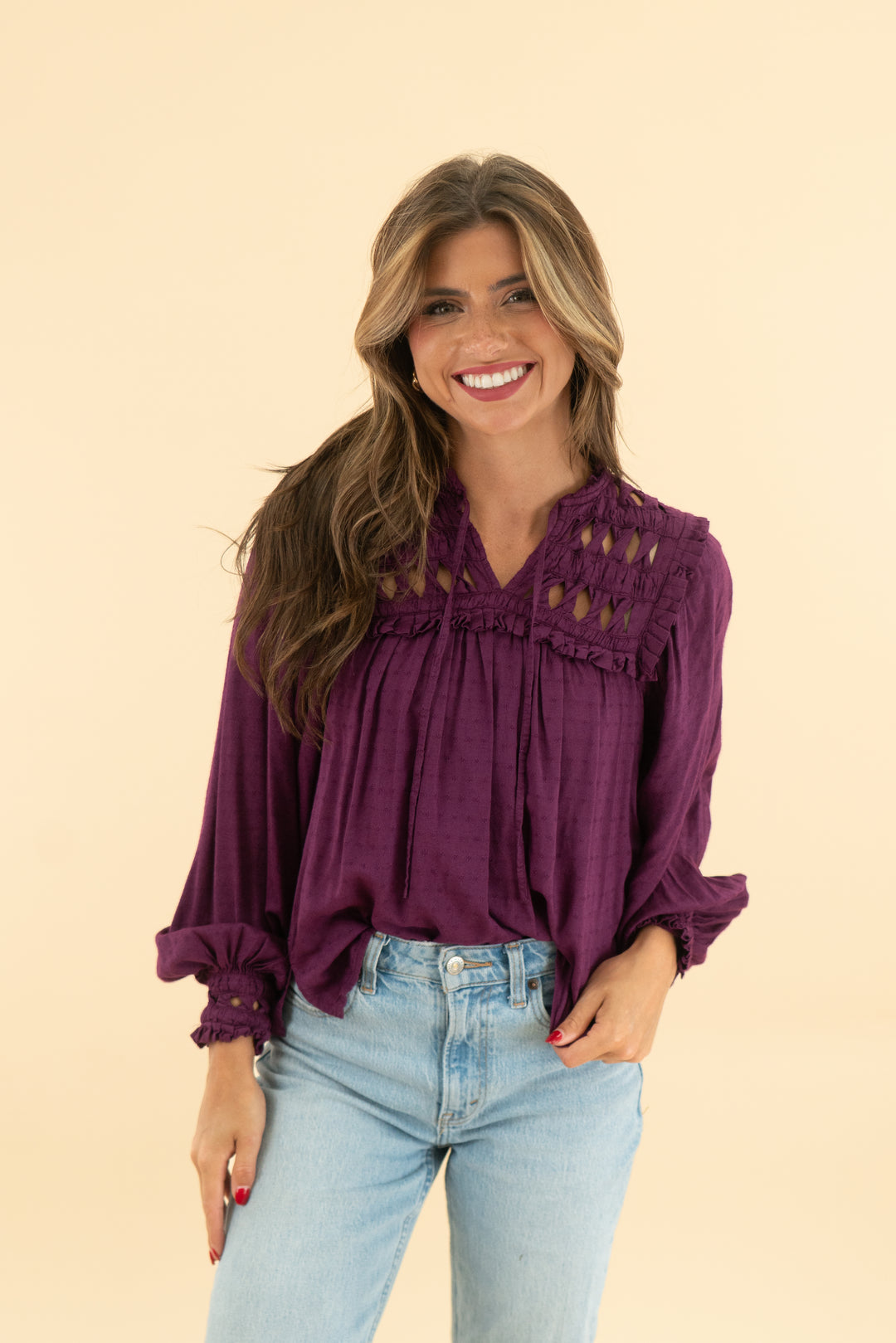 cleobella plum long sleeve blouse (xs)