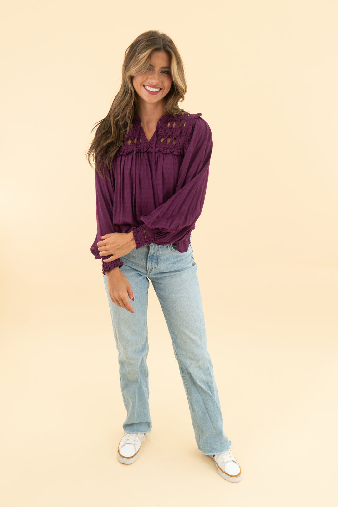 cleobella plum long sleeve blouse (xs)