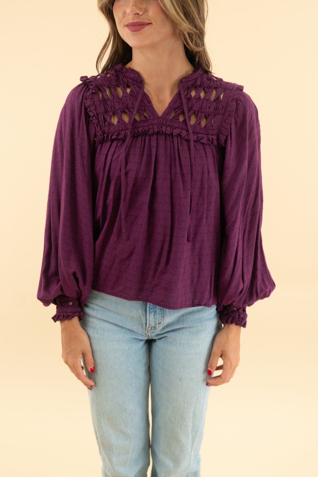 cleobella plum long sleeve blouse (xs)