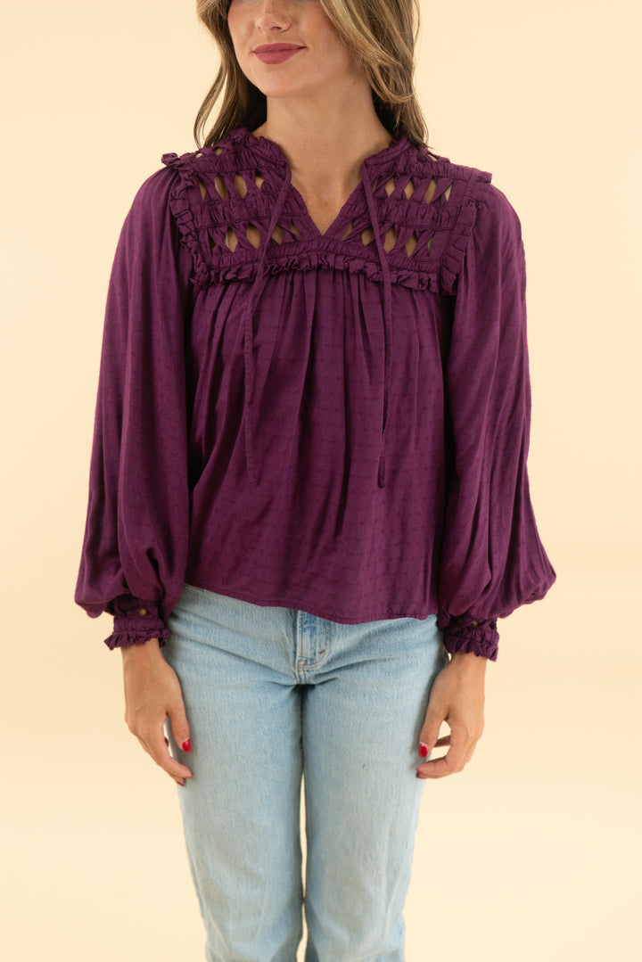 cleobella plum long sleeve blouse (xs)