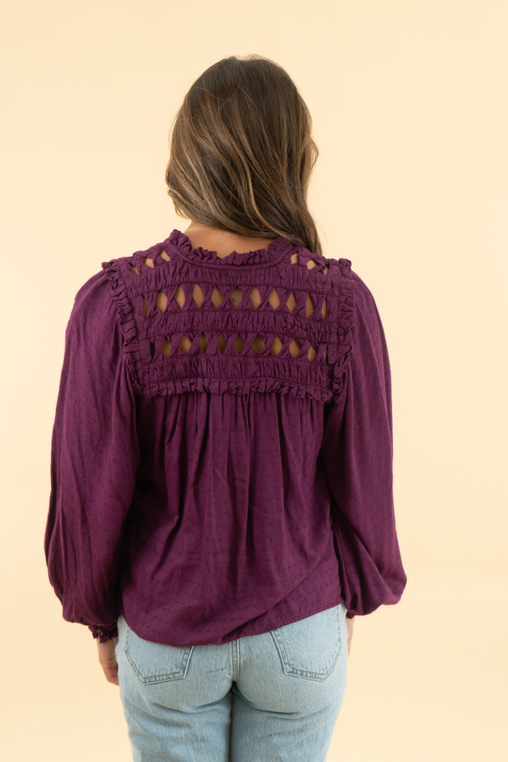 cleobella plum long sleeve blouse (xs)