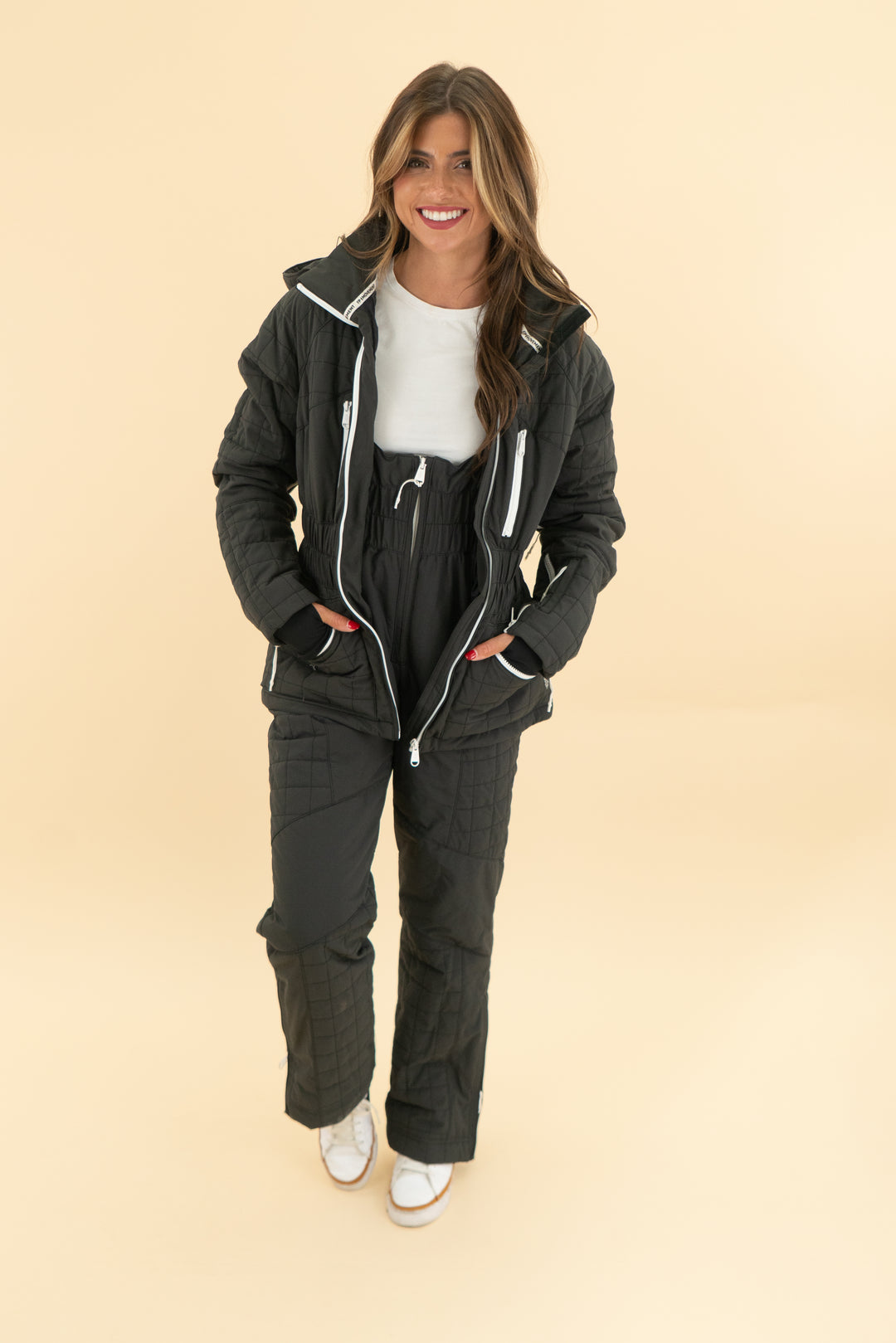 fp movement charcoal grey quilted jacket & snow pants (xs)