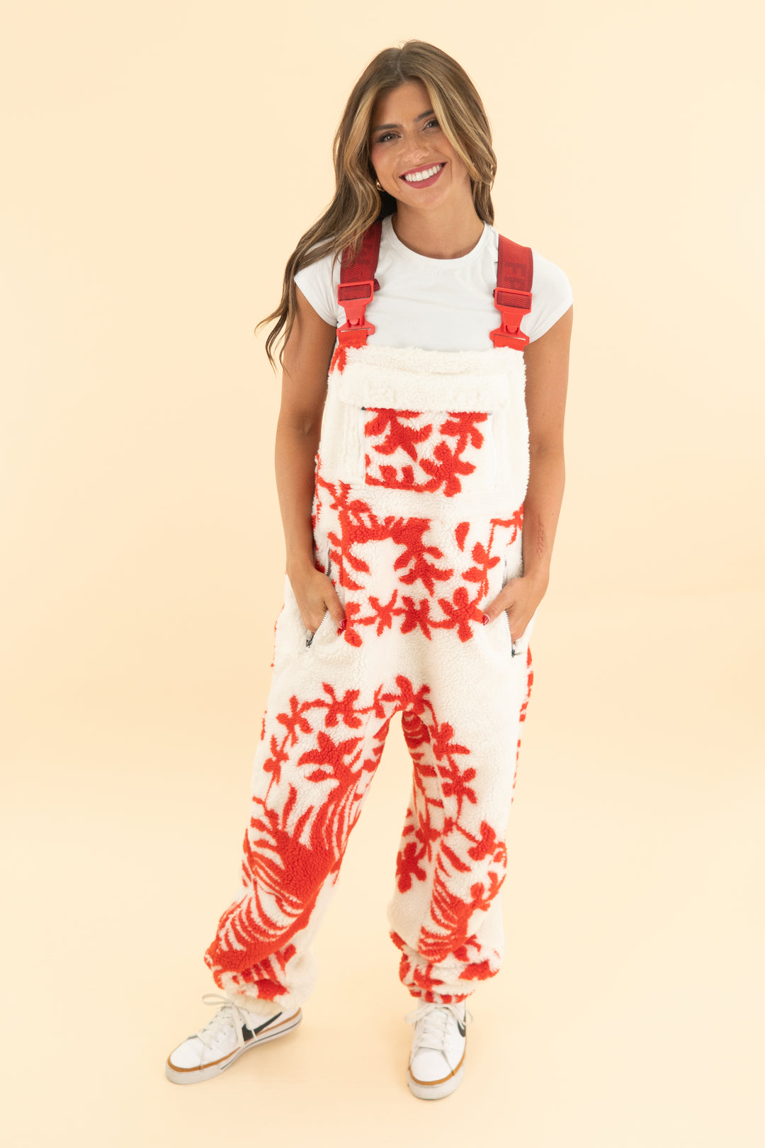 fp movement cream/red sherpa snow jumpsuit nwt (s; retail $228)