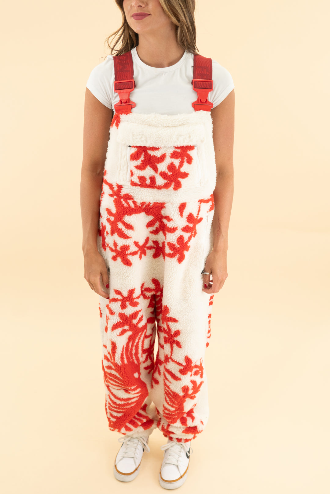 fp movement cream/red sherpa snow jumpsuit nwt (s; retail $228)