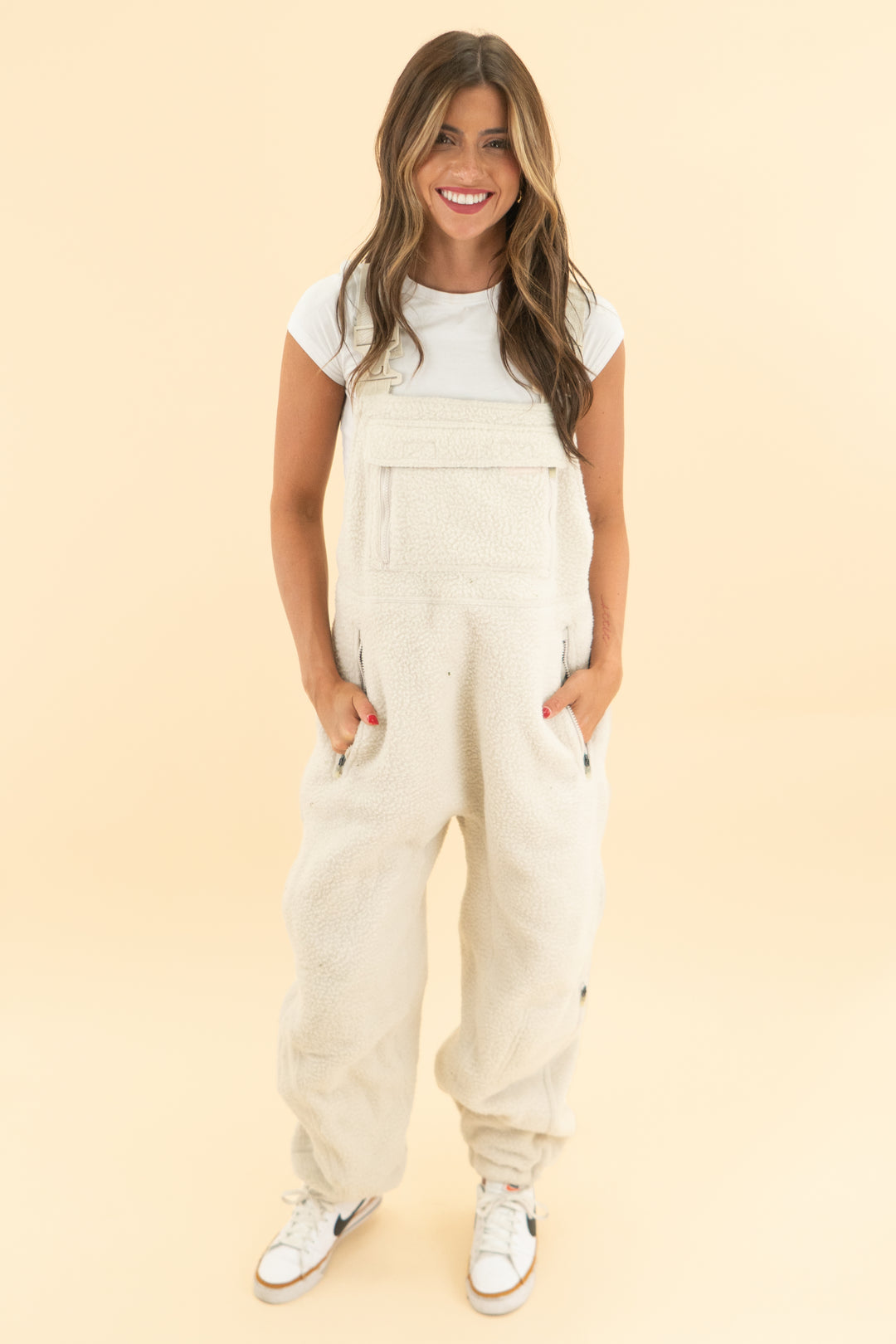 fp movement muted beige sherpa snow jumpsuit nwt (s; retail $178)