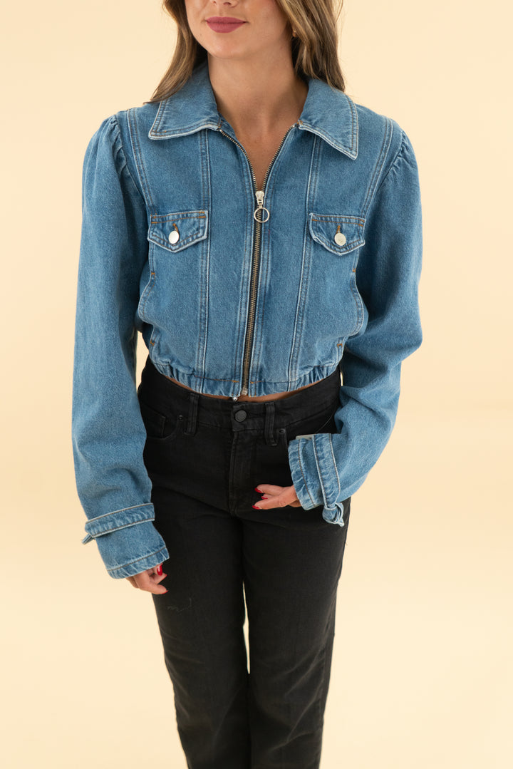maeve zip denim cropped jacket (xs)
