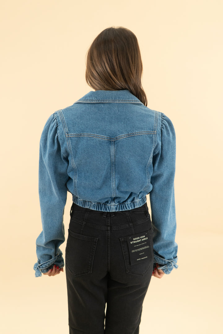 maeve zip denim cropped jacket (xs)