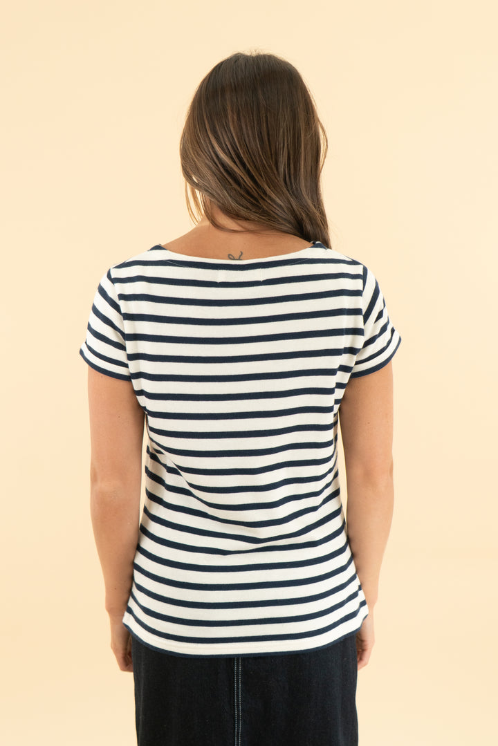 maison labiche blue stripe "bonjour" knit top (s)