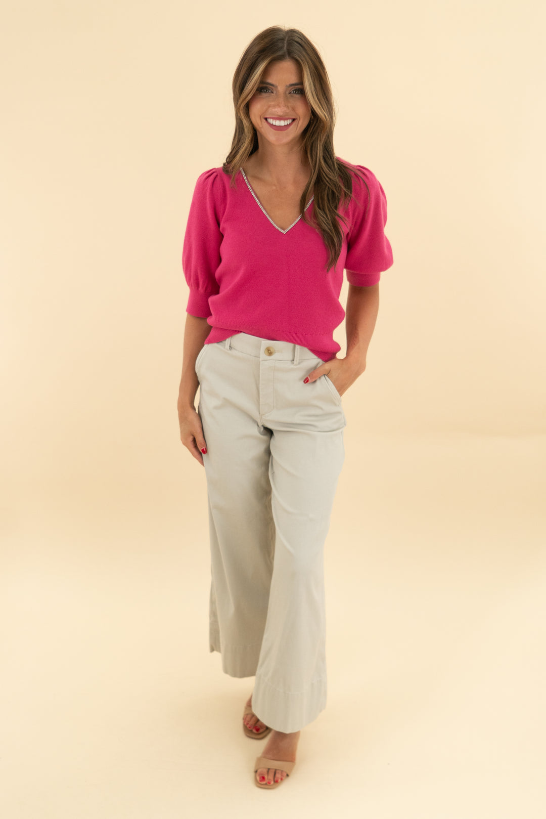 spanx light khaki wide leg pants (xs)