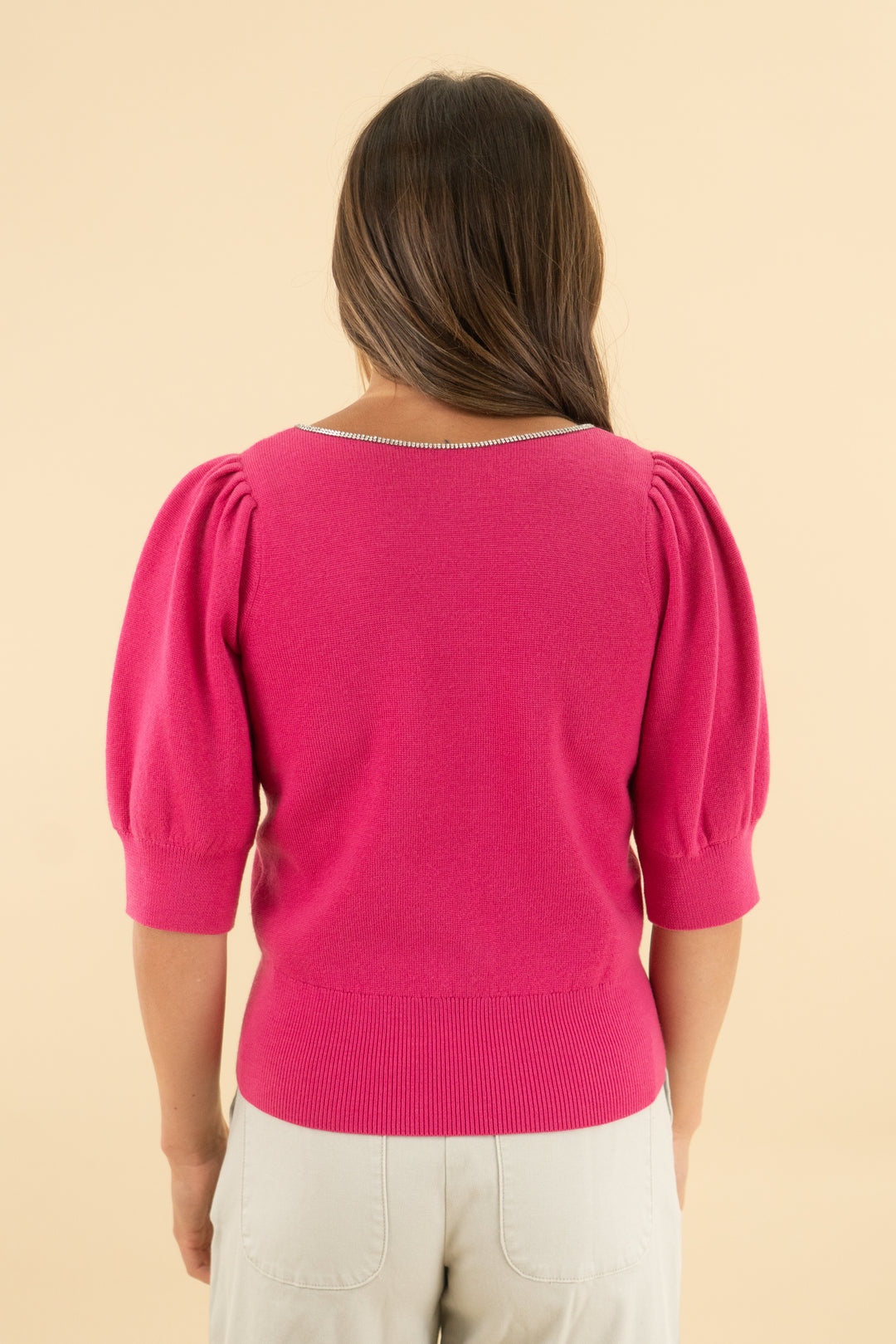 kate spade pink knit rhinestone trim top (xs)