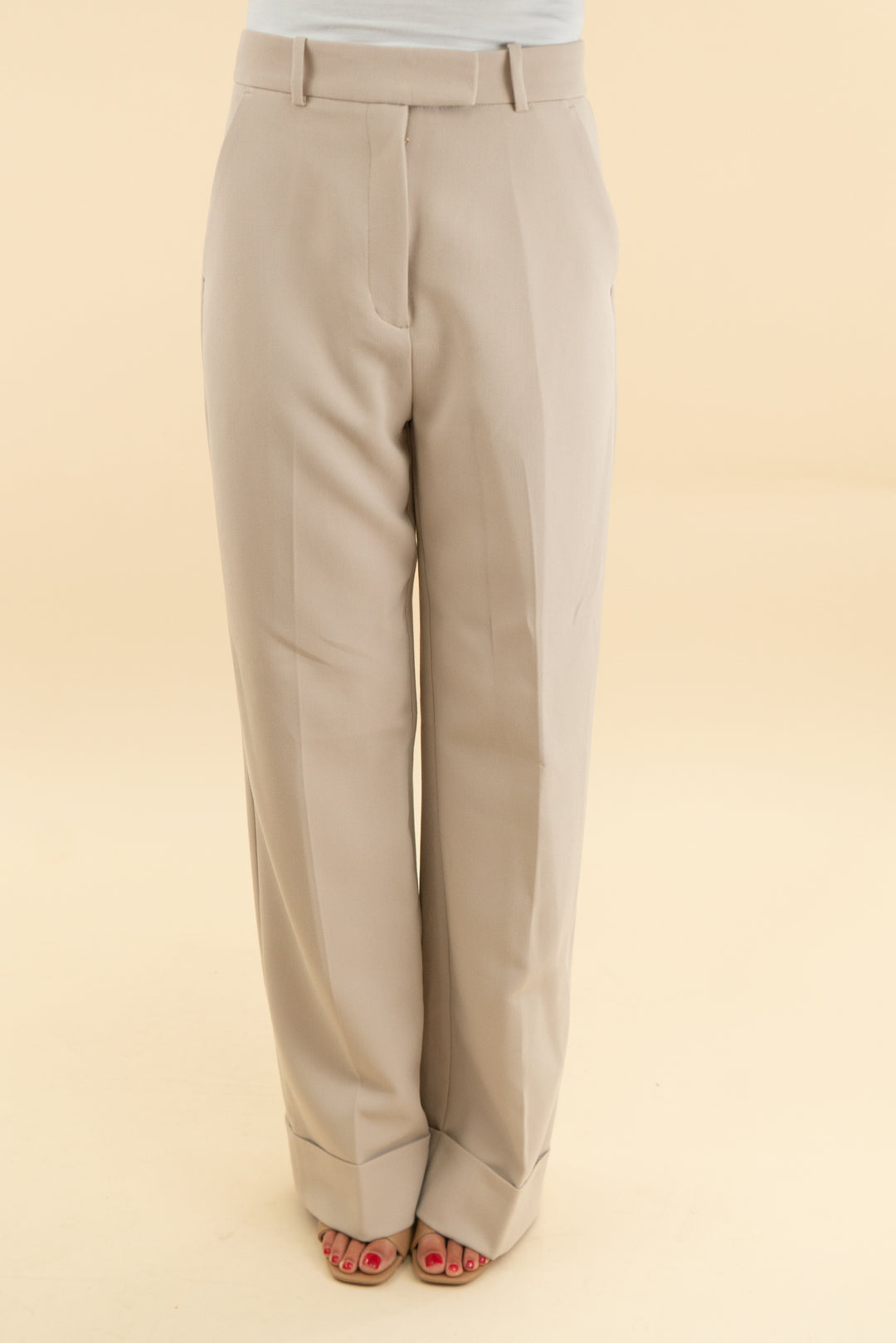 abercrombie & fitch beige wideleg cuff pants (26; retail $90)