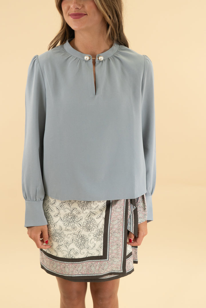 petite studio dusty blue blouse (xs)