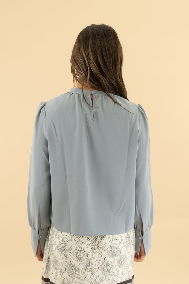 petite studio dusty blue blouse (xs)