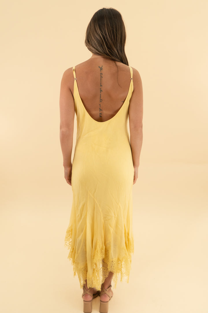 nigel preston x free people yellow lace midi dress nwt (xs; retail $350)
