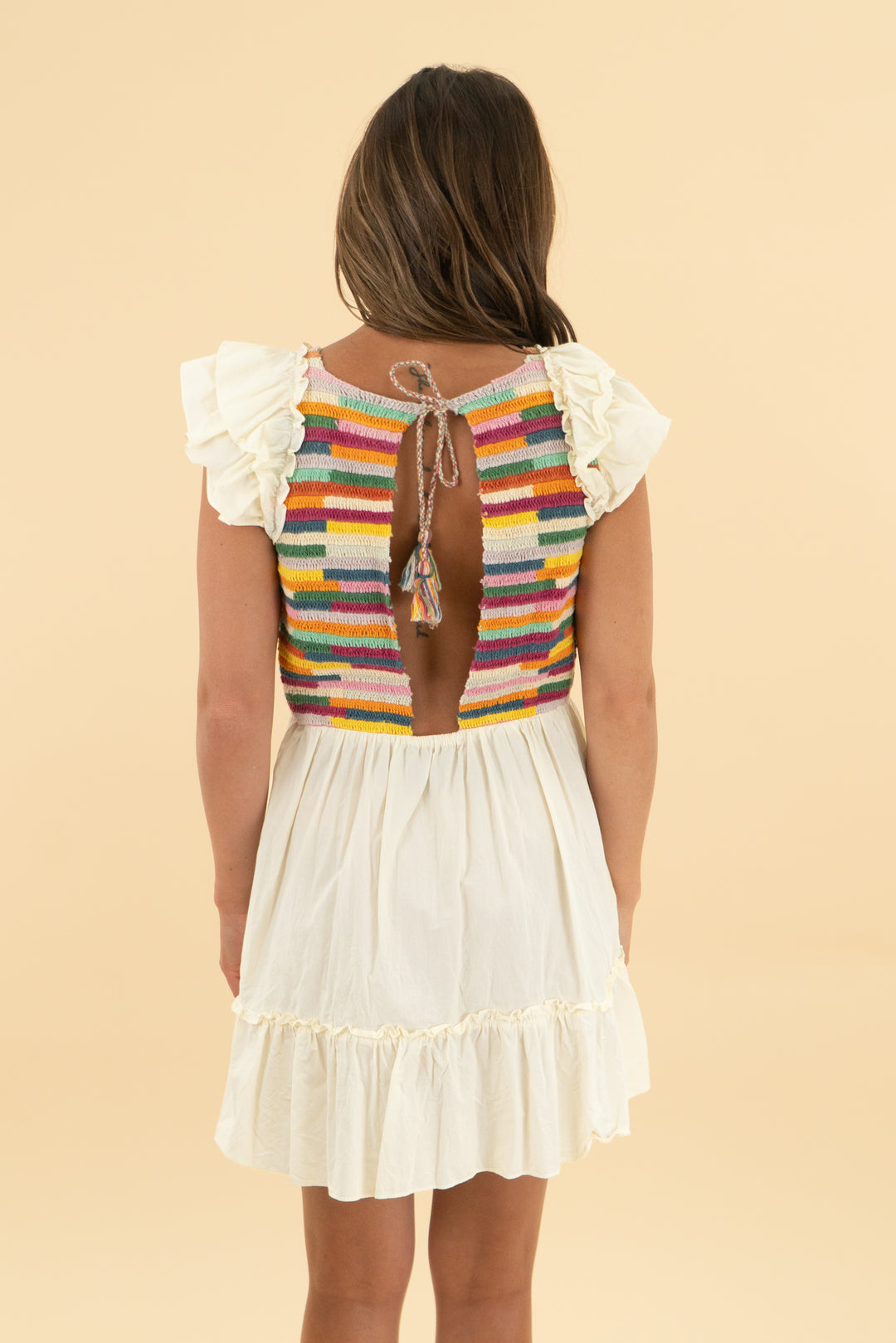 saylor cream/multi crochet knit mini dress (s)