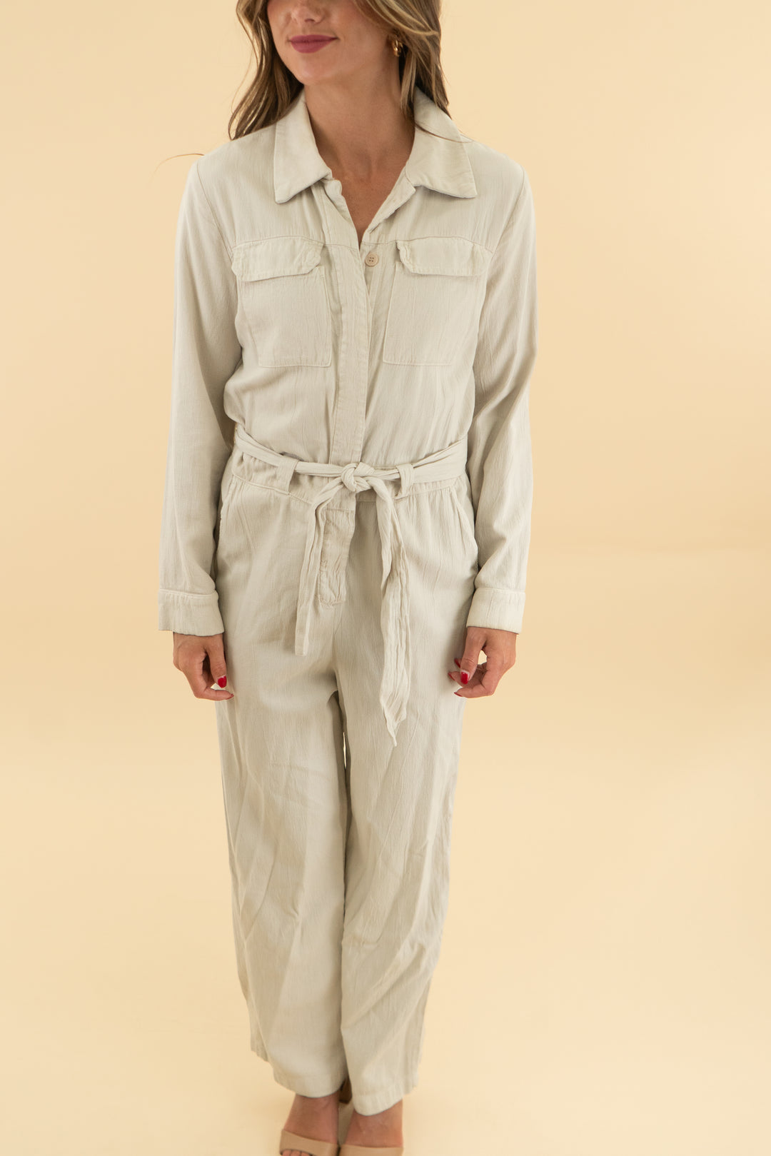 lacausa beige jumpsuit (xs)
