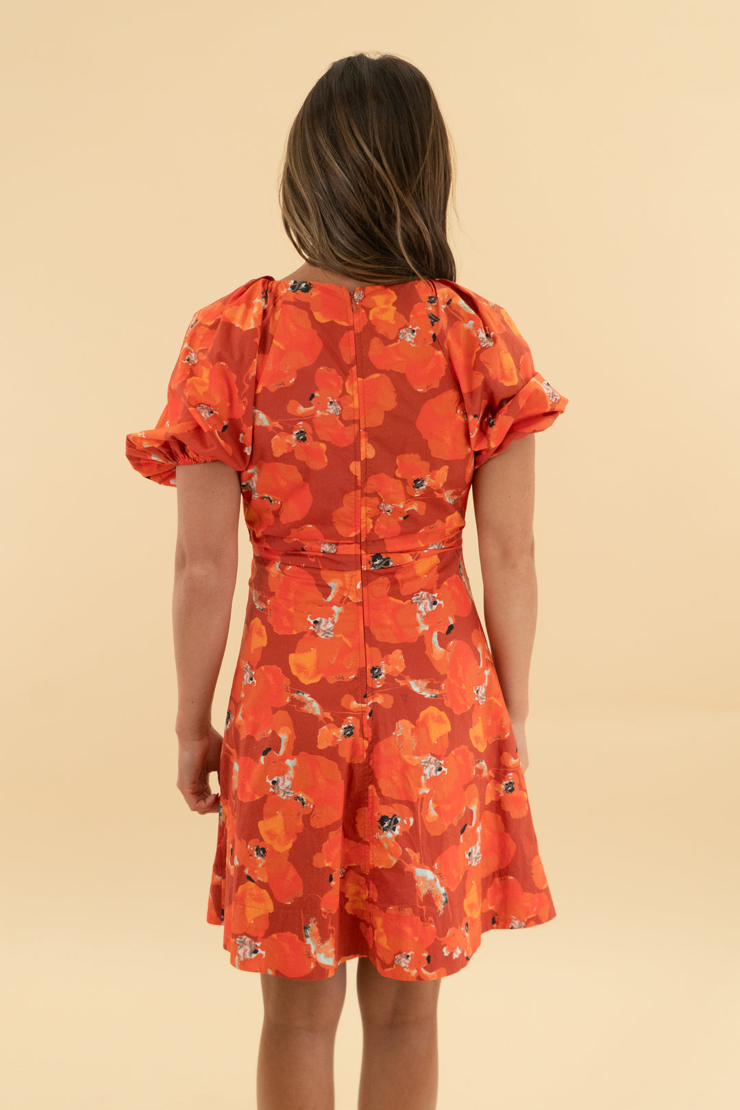 tanya taylor orange floral puff sleeve mini dress (0)