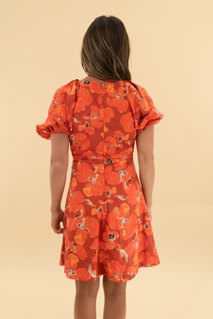 tanya taylor orange floral puff sleeve mini dress (0)