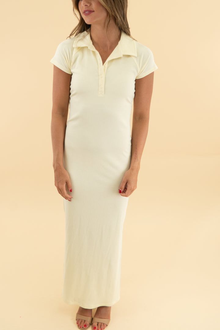 offline by aerie offline butter yellow ribbed maxi dress (xs)