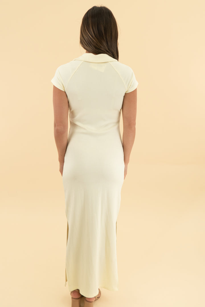 offline by aerie offline butter yellow ribbed maxi dress (xs)