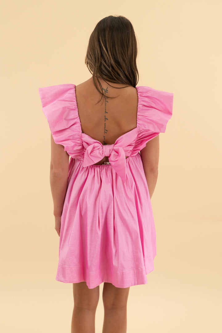 for love & lemons pink metallic ruffle sleeve mini dress (s)