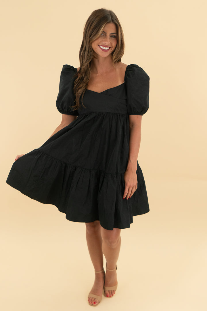 wilfred black puff sleeve mini dress (s)