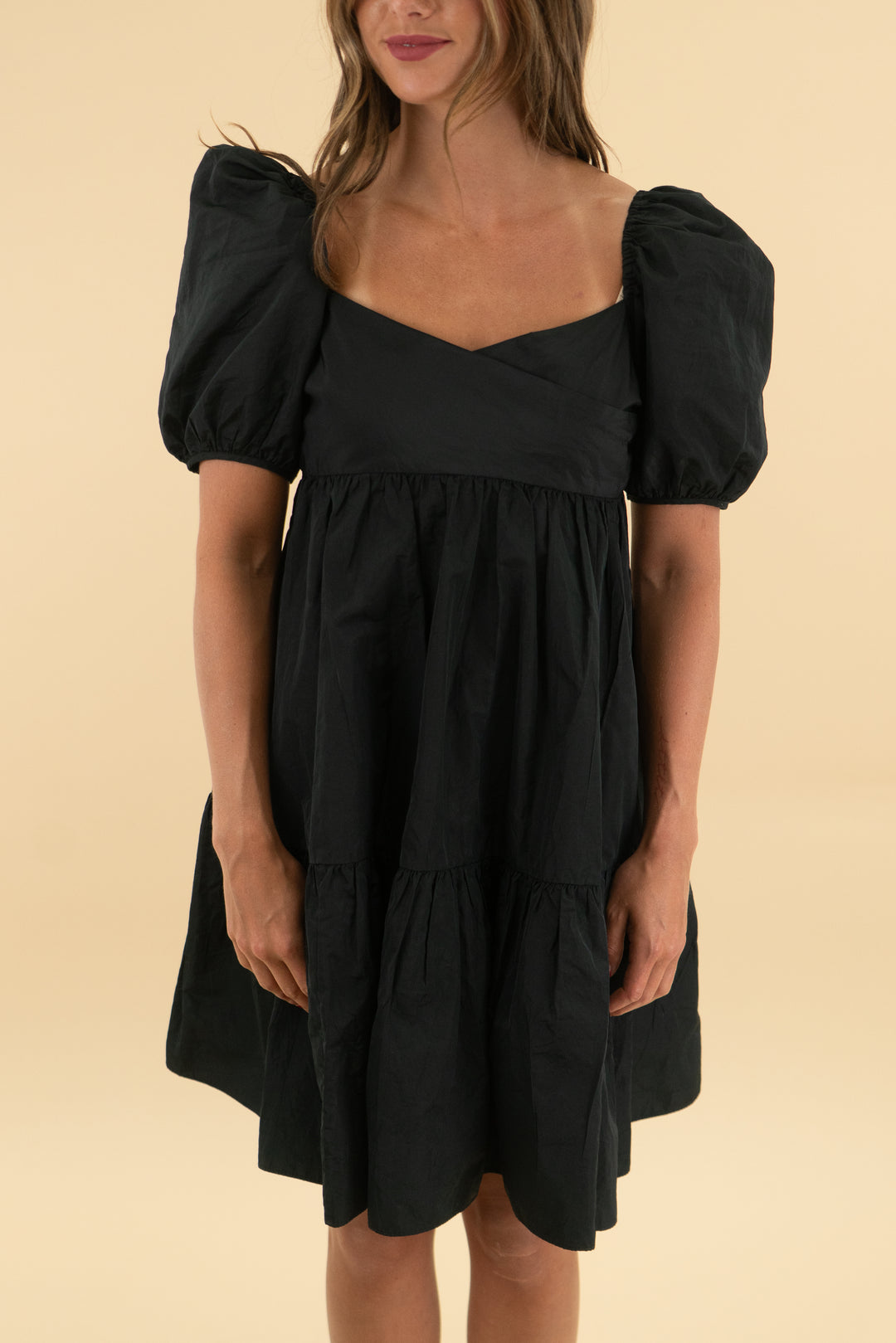 wilfred black puff sleeve mini dress (s)