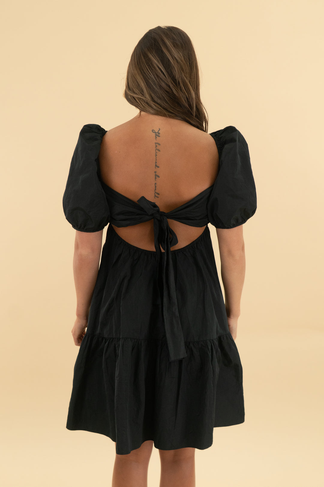 wilfred black puff sleeve mini dress (s)