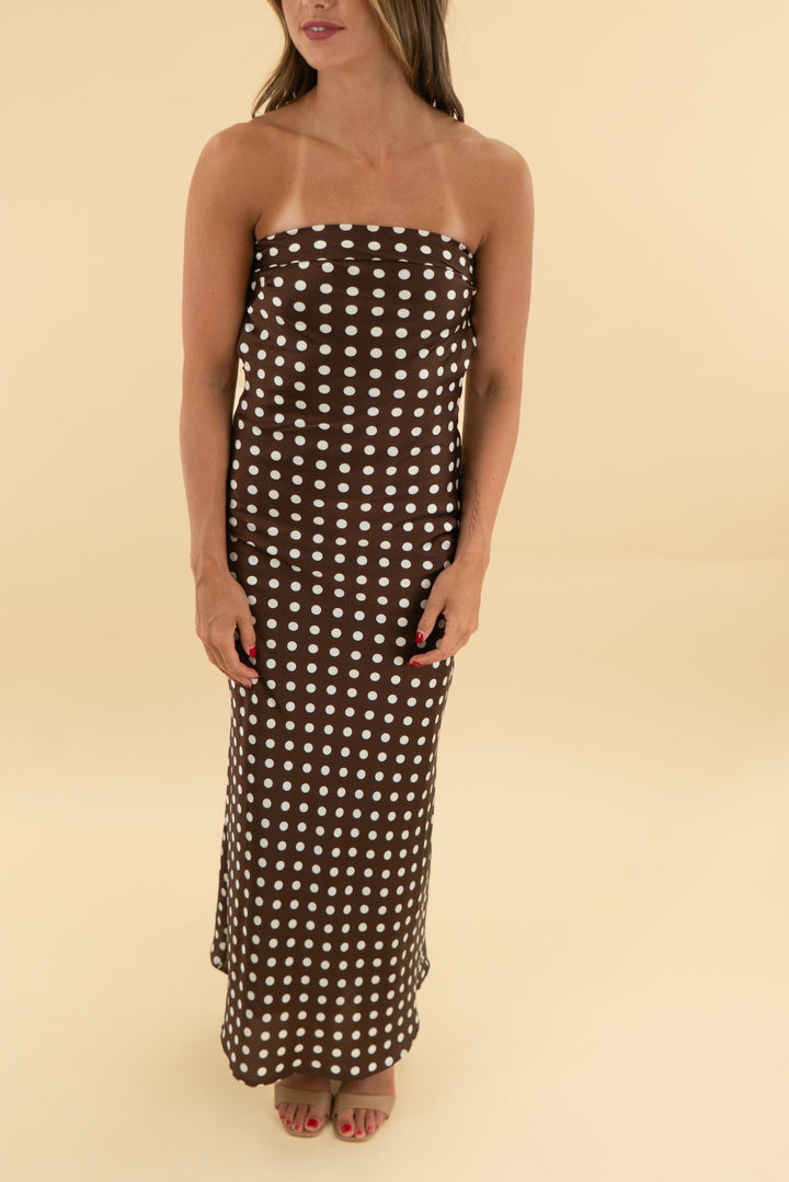 paper heart brown polka dot strapless dress (s)
