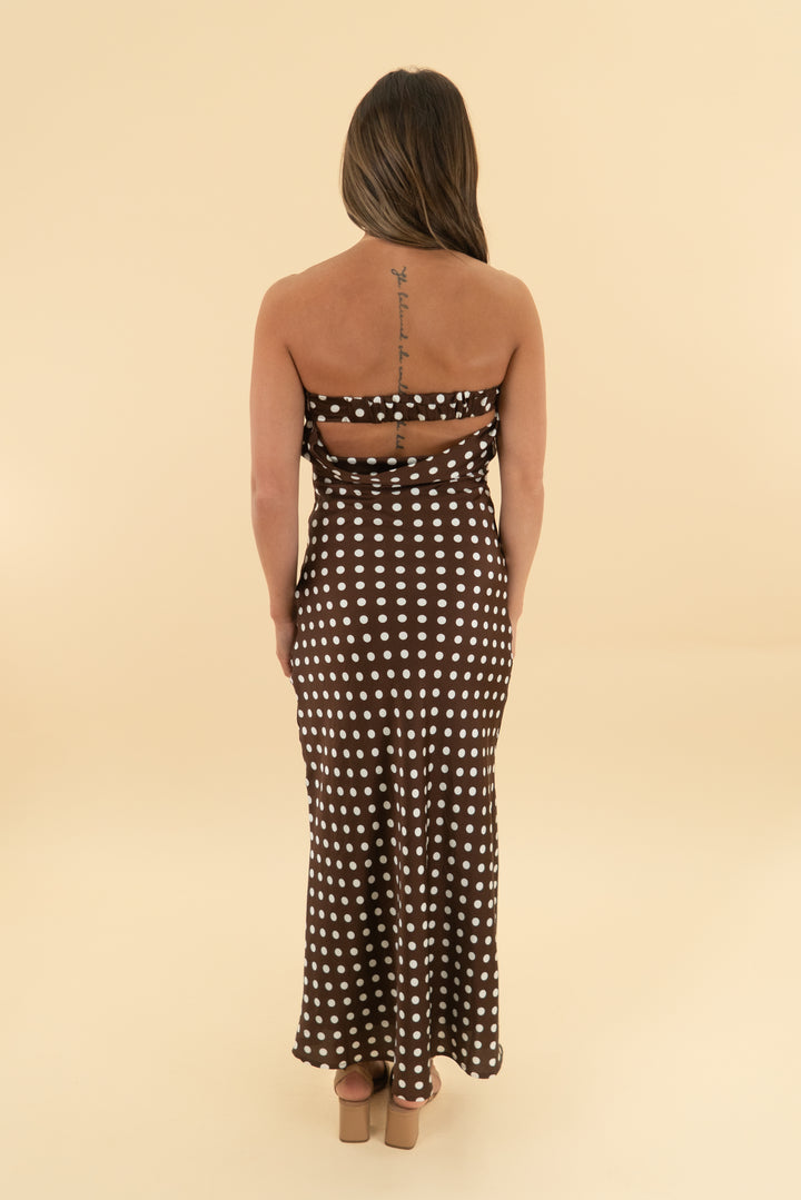 paper heart brown polka dot strapless dress (s)