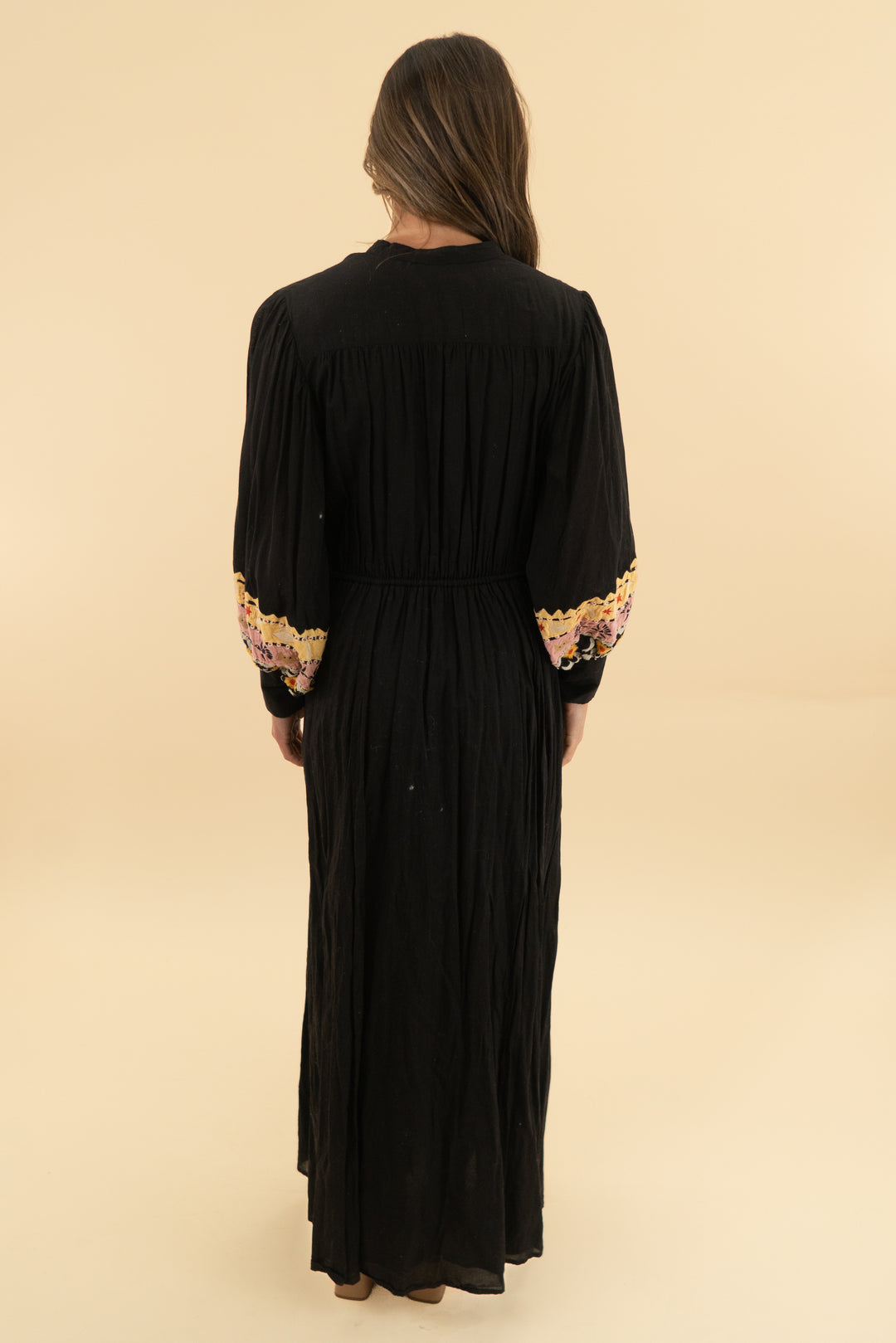 carolina k brown embroidered maxi dress (xs)