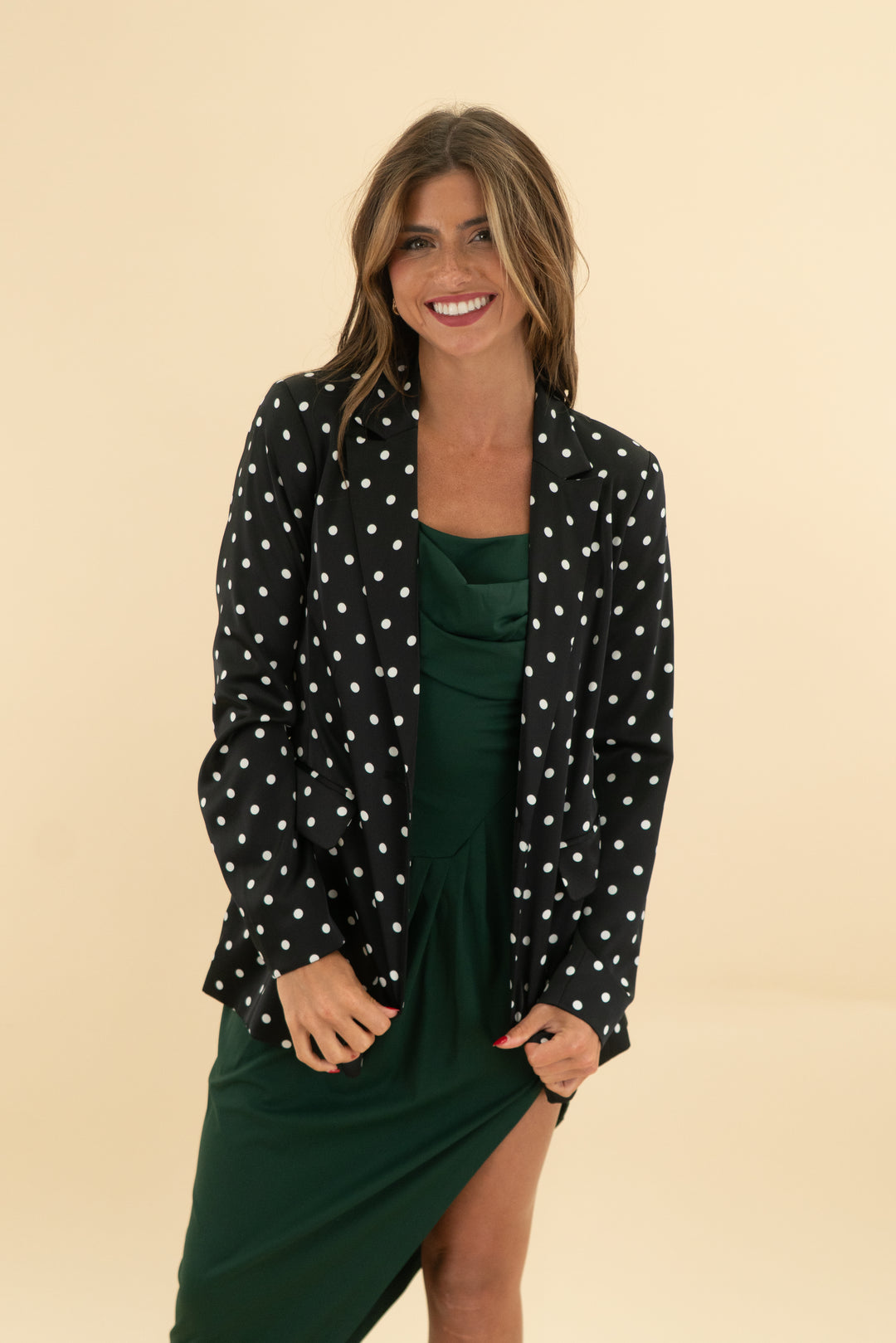 intempo black polka dot blazer nwt (xs; retail $58)