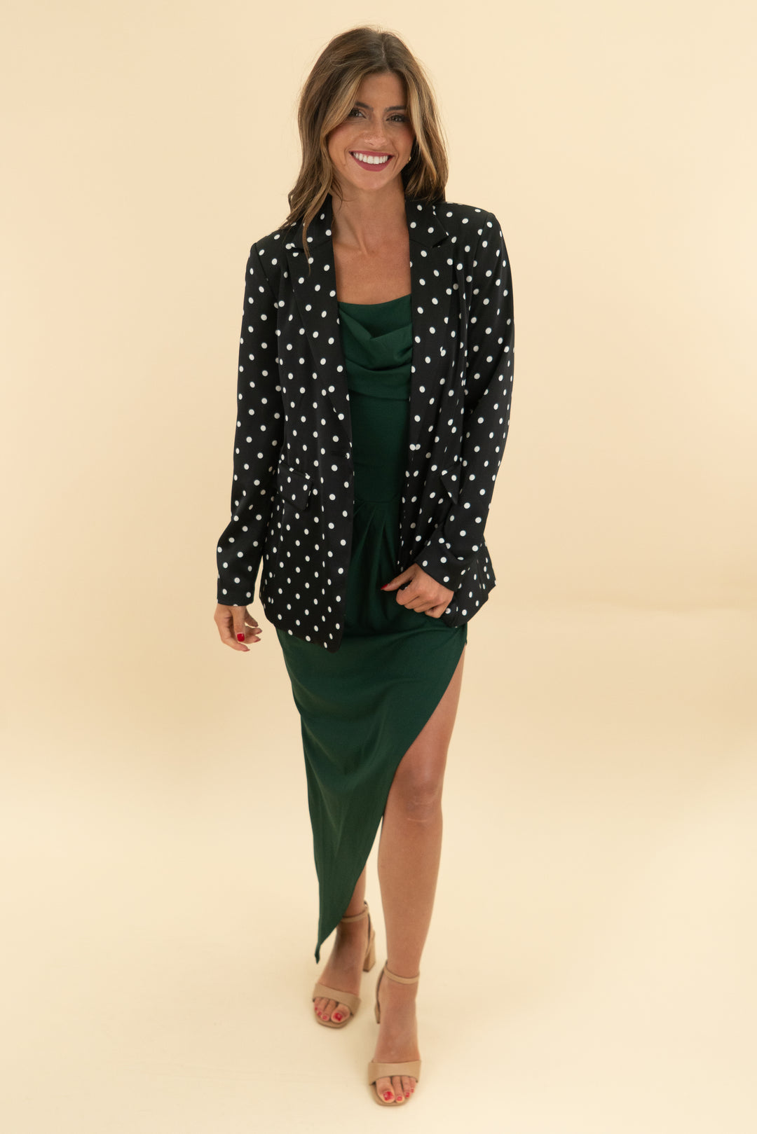 intempo black polka dot blazer nwt (xs; retail $58)