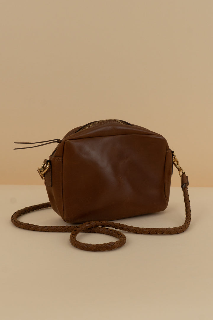 able brown crossbody with braided strap (os)