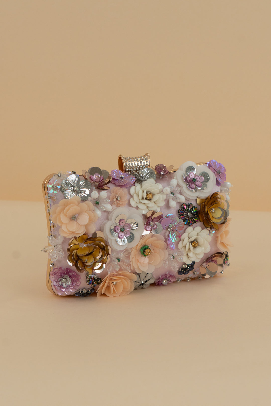lilac floral applique clutch bag (os)