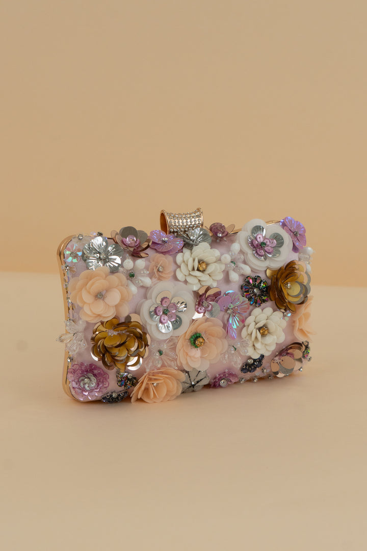 lilac floral applique clutch bag (os)
