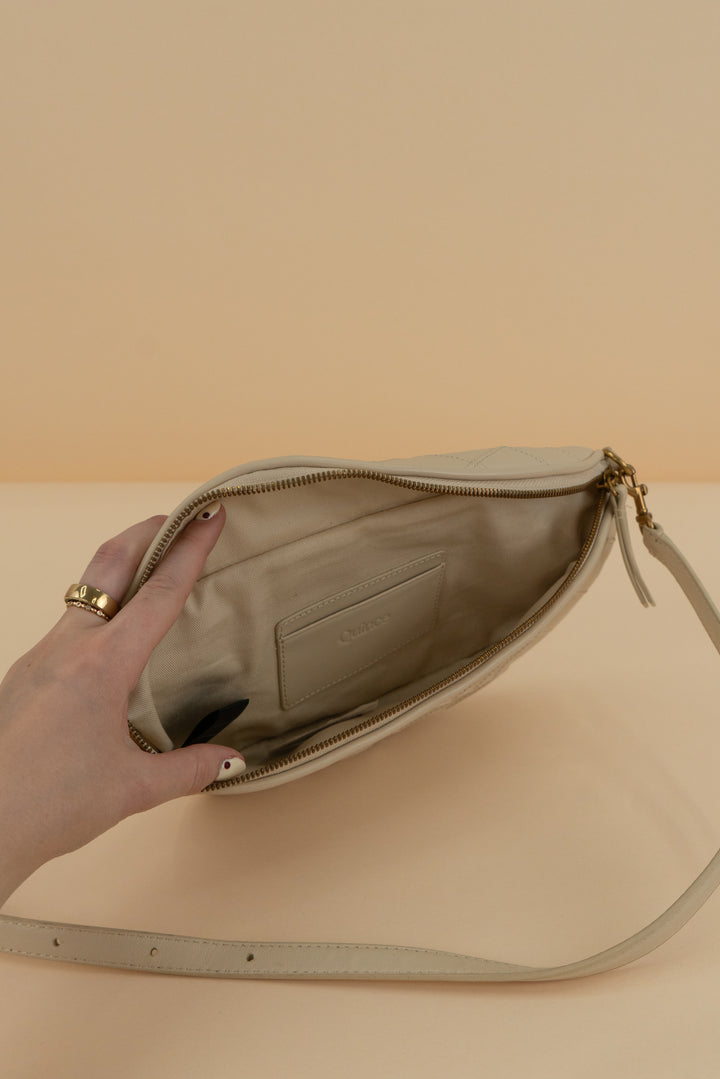 Quince Cream Italian Leather Diamond Stitch Sling (os; retail $248)