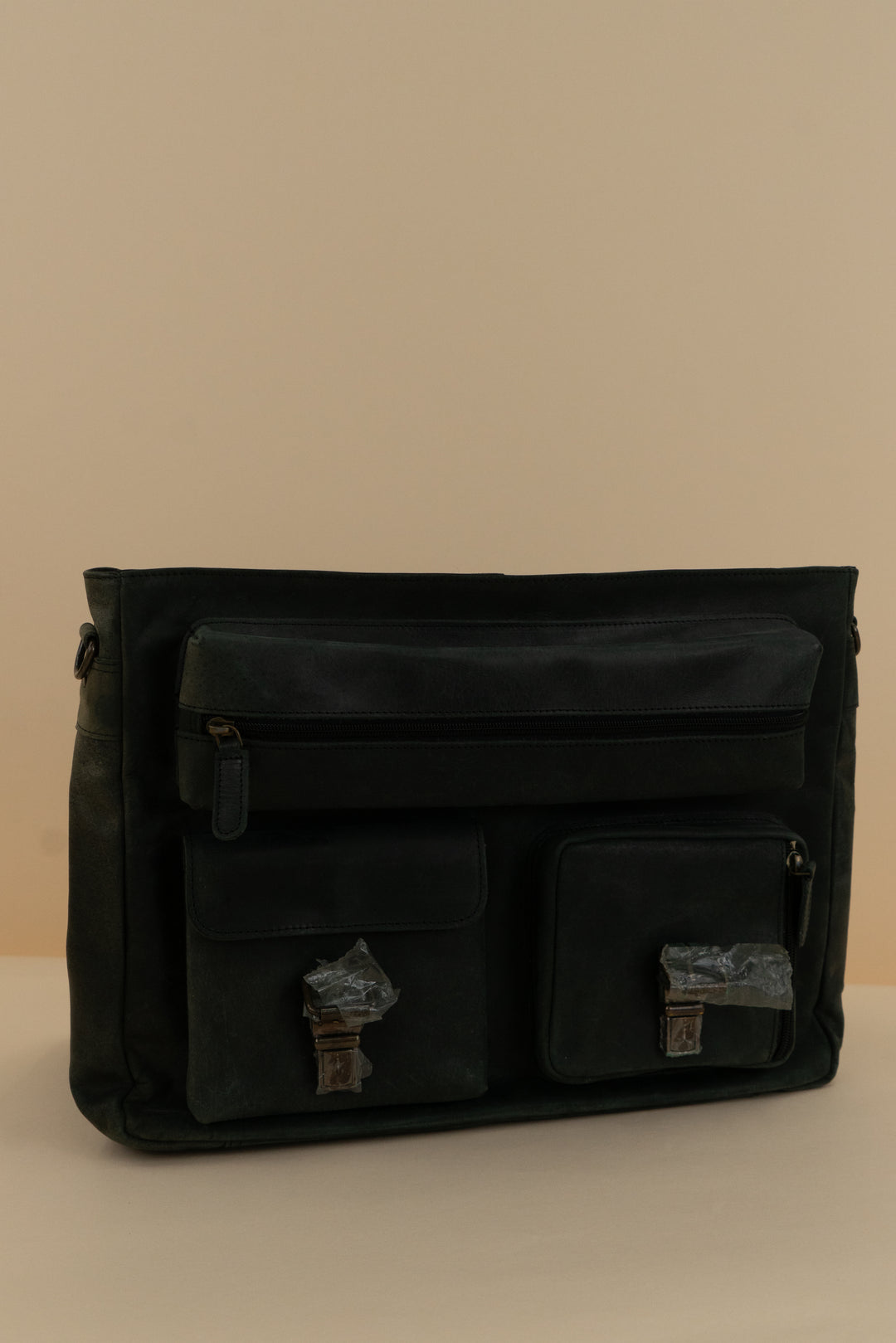stephen david leonard black leather traveler messenger bag nwt (os)