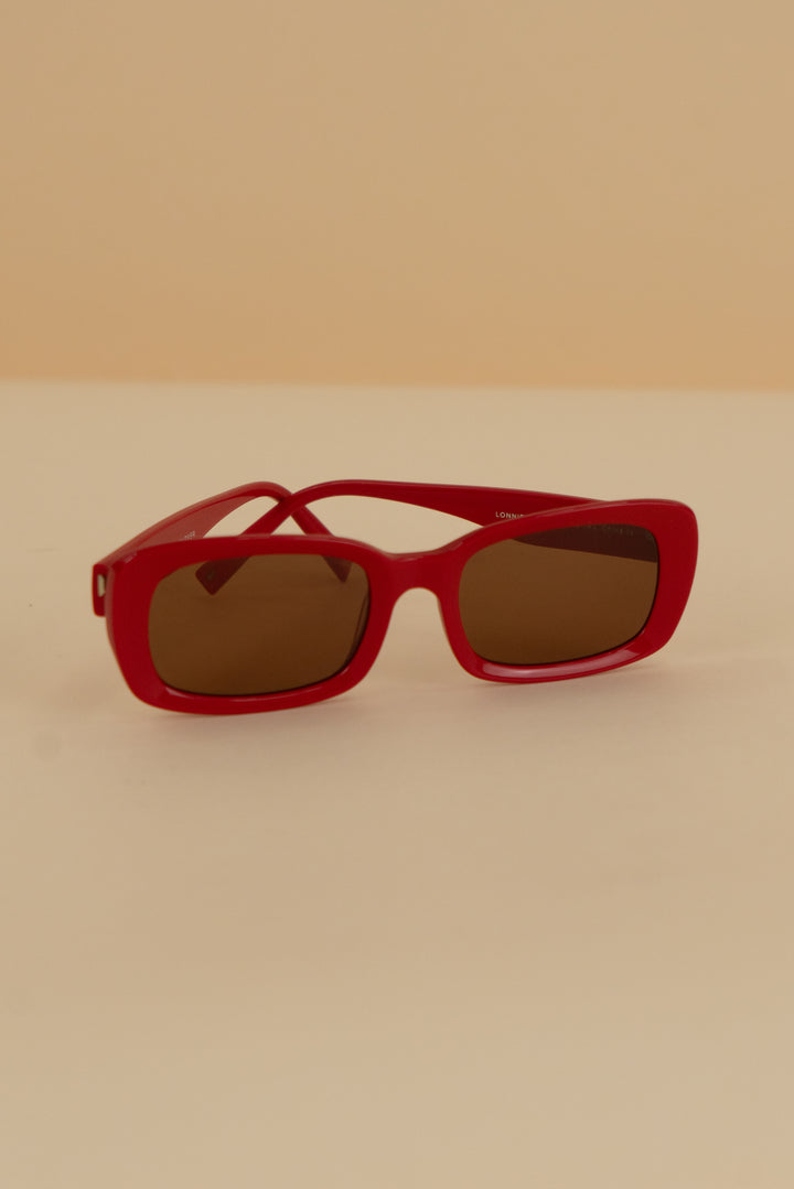 emma chamberlain x warby parker lonnie red rectangle sunglasses
