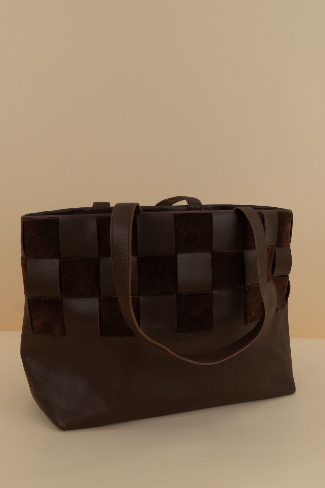 madewell brown leather weave tote bag
