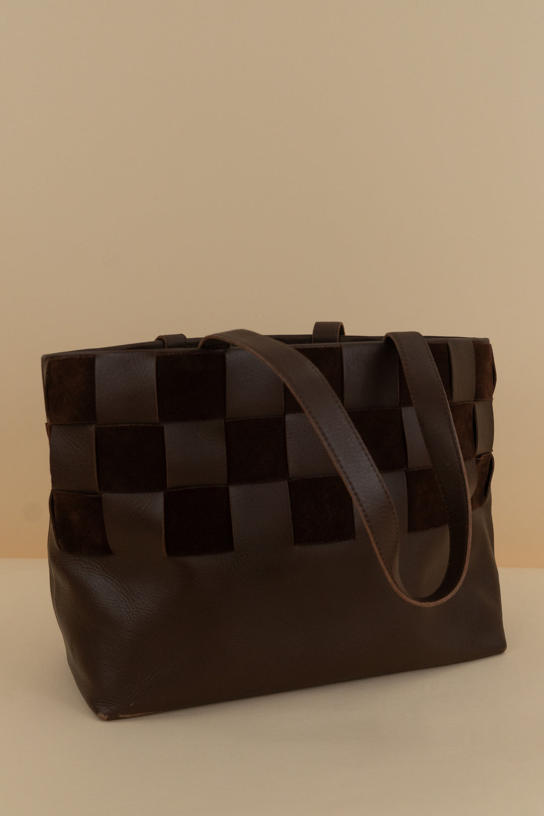 madewell brown leather weave tote bag
