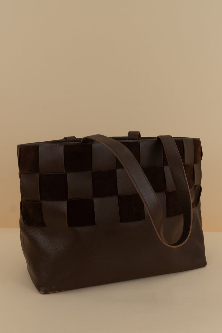 madewell brown leather weave tote bag