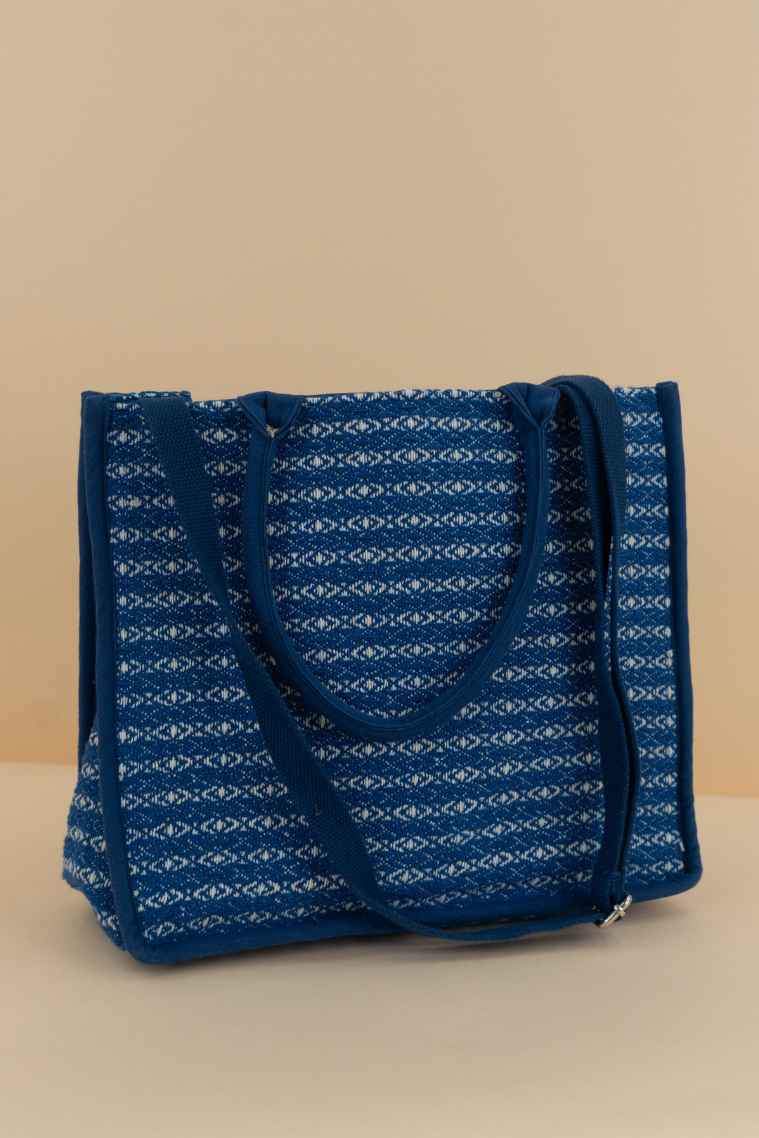 blue floral beaded tote