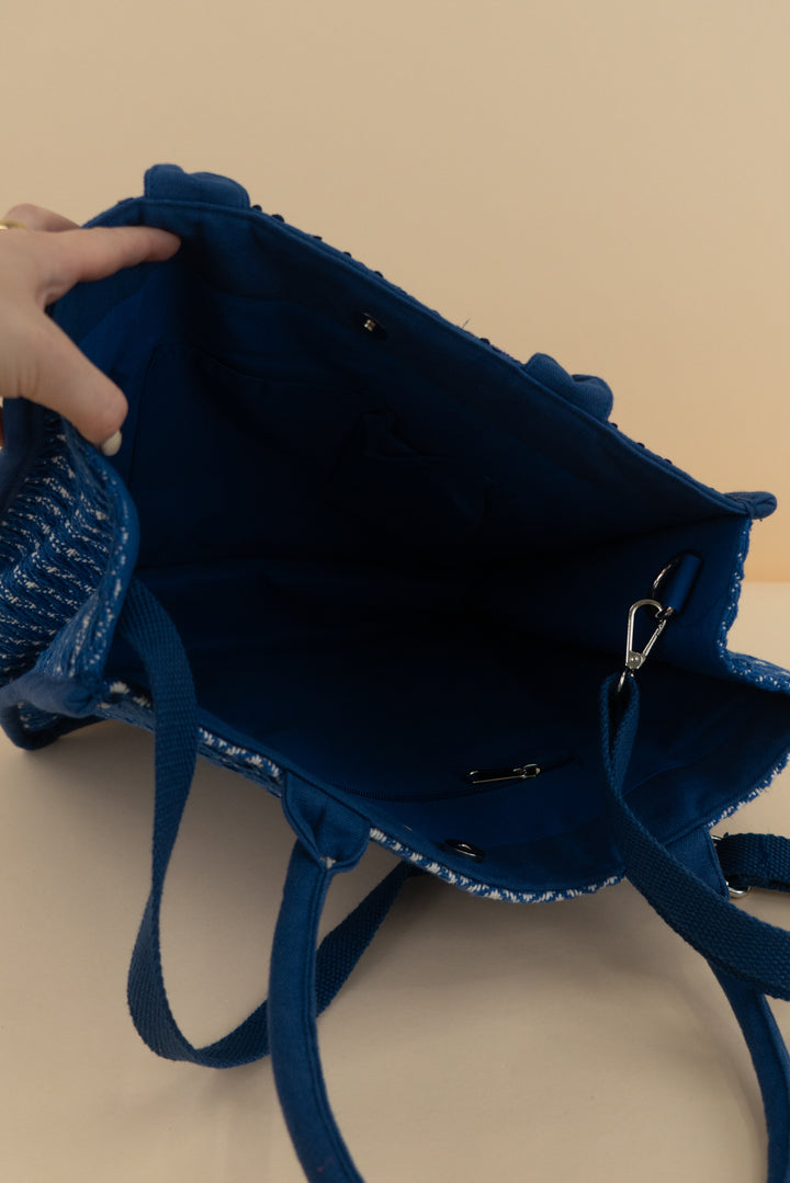 blue floral beaded tote