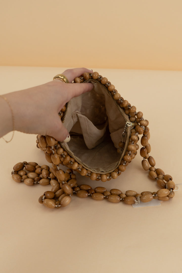 wood beaded bag
