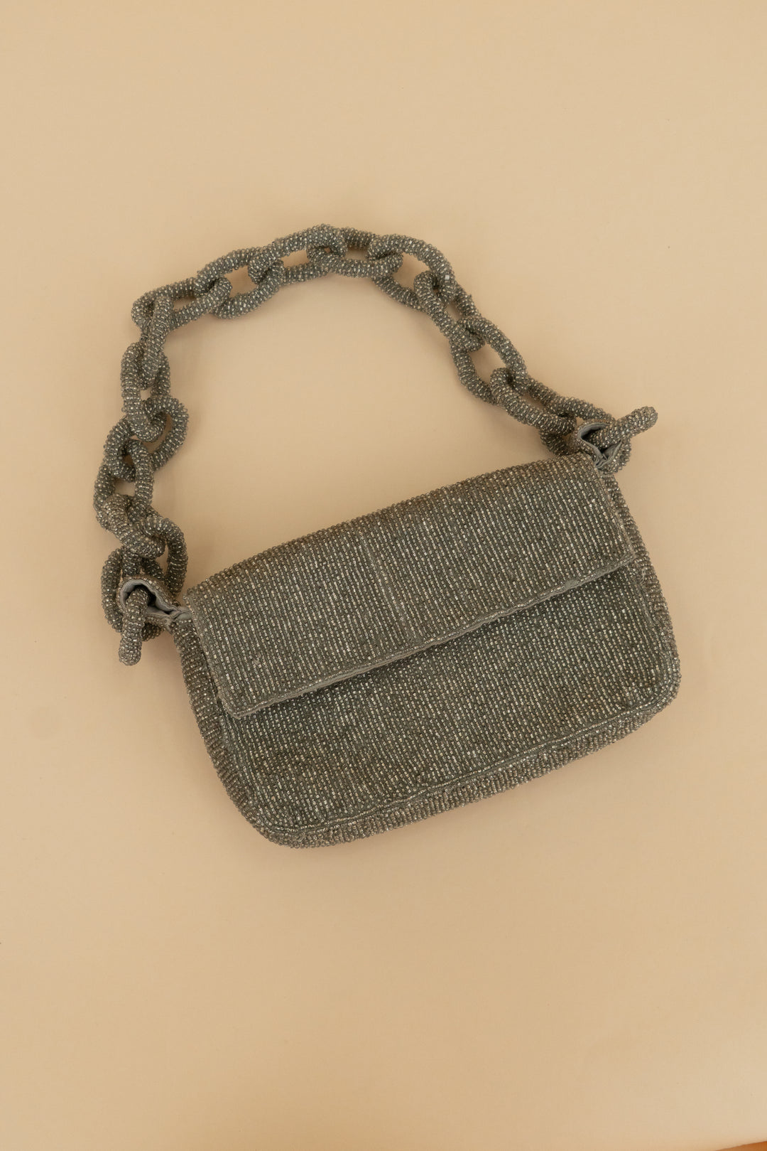 anthropologie grey beaded chunky chain handbag